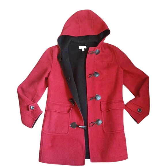 Charter’s Club Wool Blend Duffle Coat Hooded Red and Black Women's Small - Picture 9 of 9